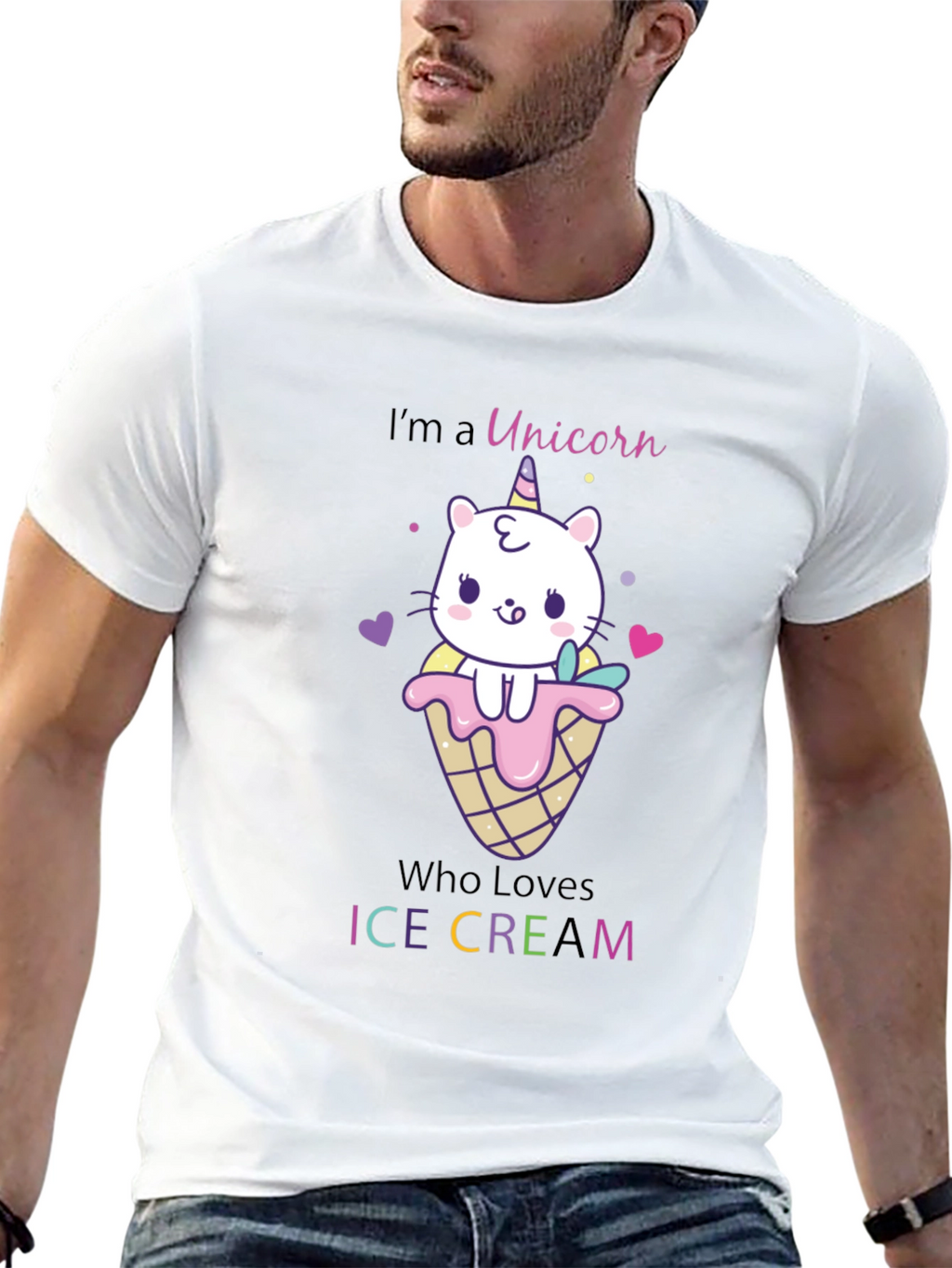 Unicorn Cat Ice Cream Graphic T-Shirt