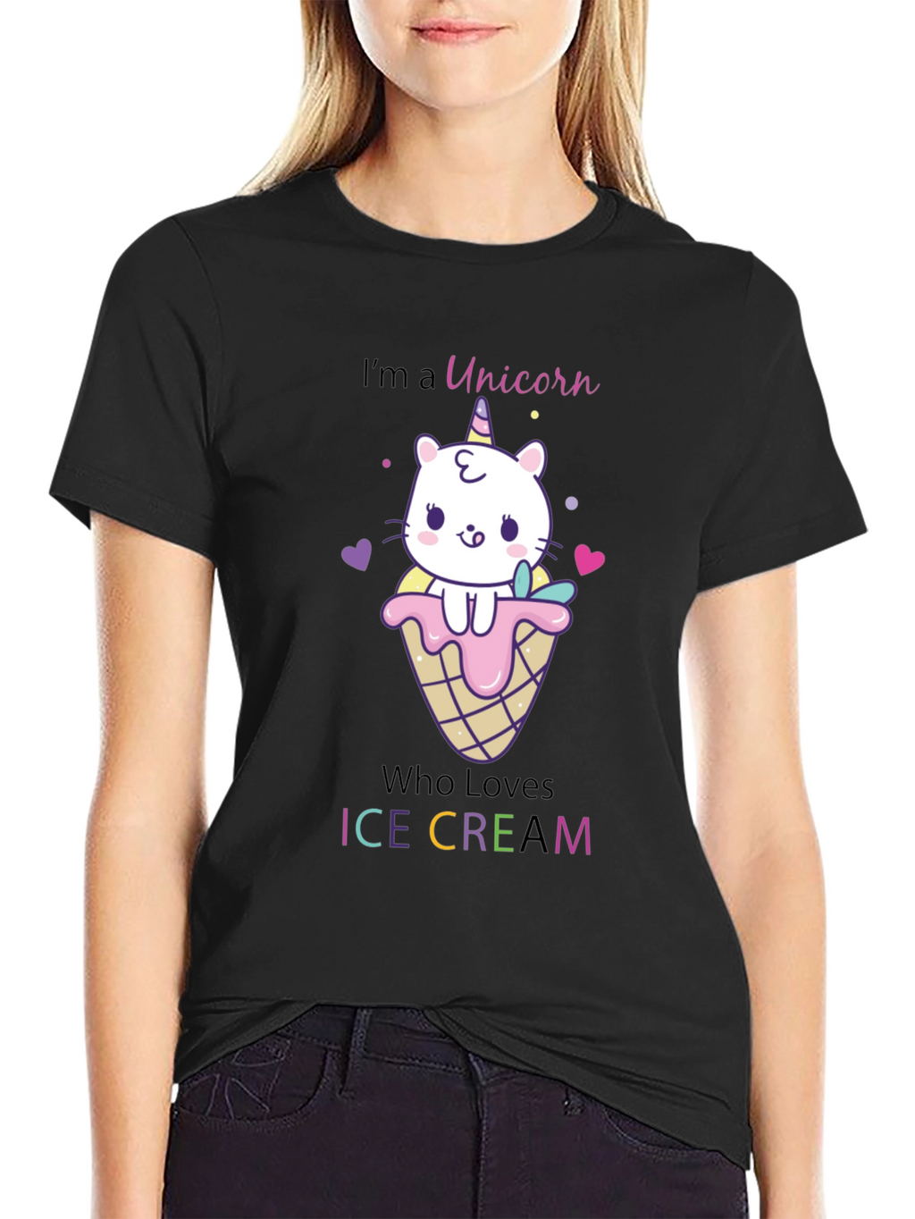 Unicorn Cat Ice Cream Graphic T-Shirt