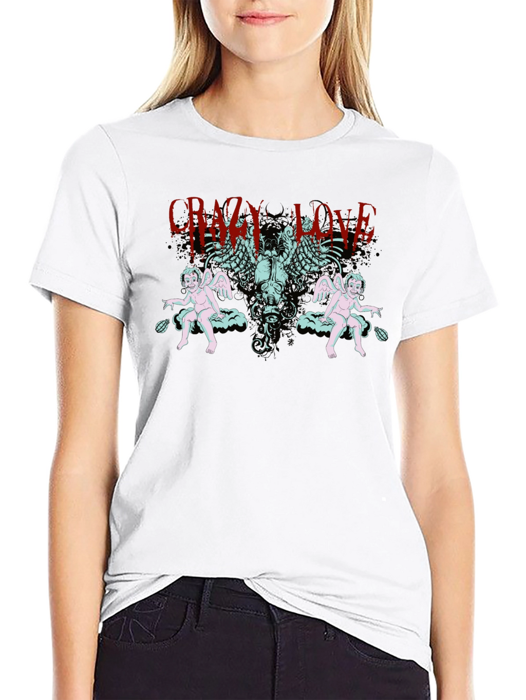 Crazy Love Graphic Tee - Skull & Cherubs