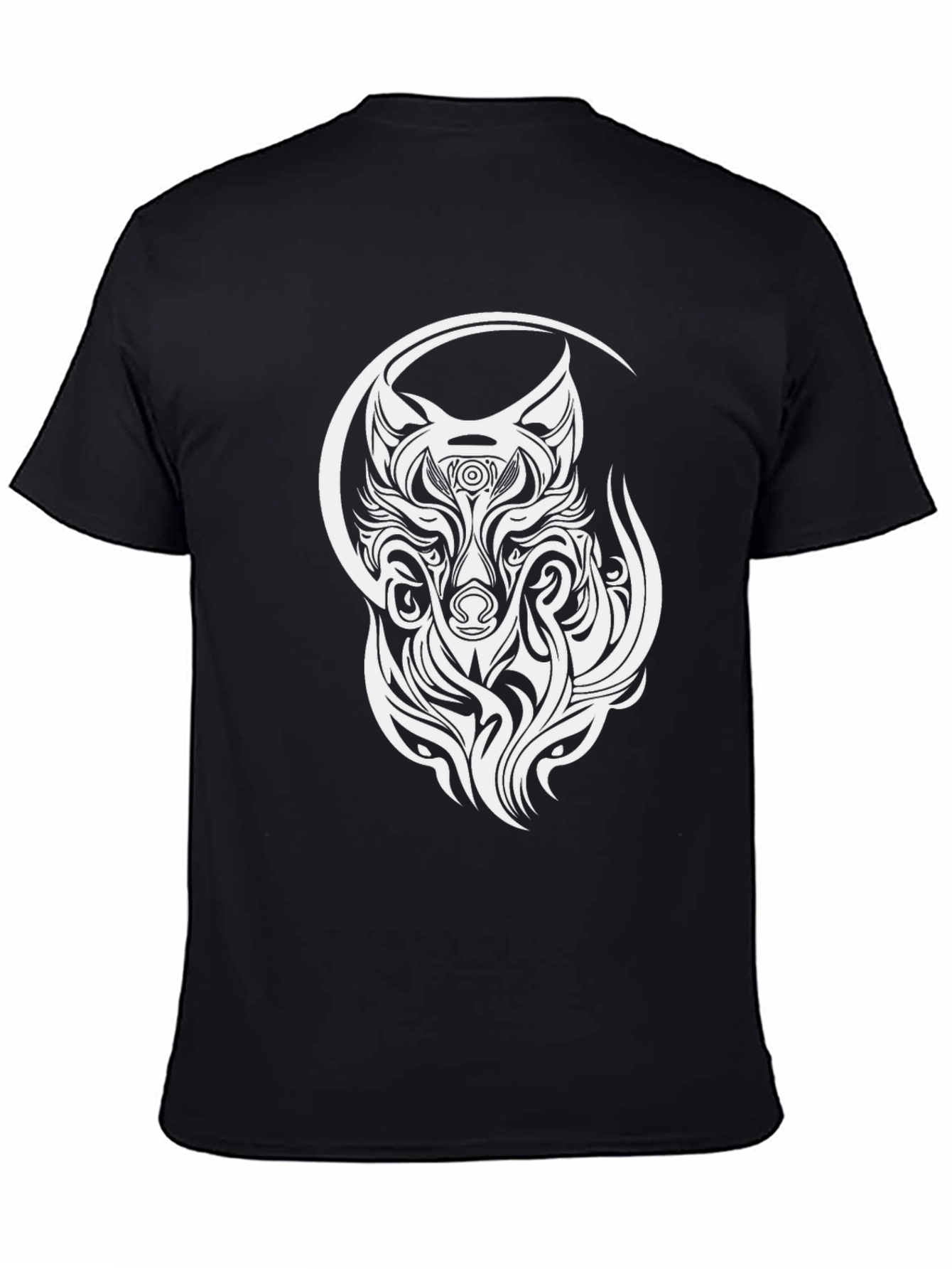 Wolf Tribal Design T-Shirt - Black