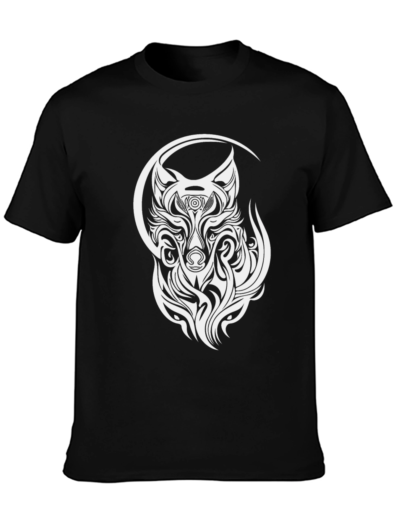 Wolf Tribal Design T-Shirt - Black