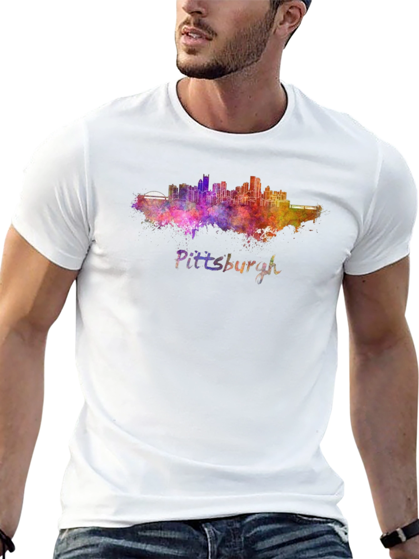Pittsburgh Skyline Watercolor Mens T-Shirt