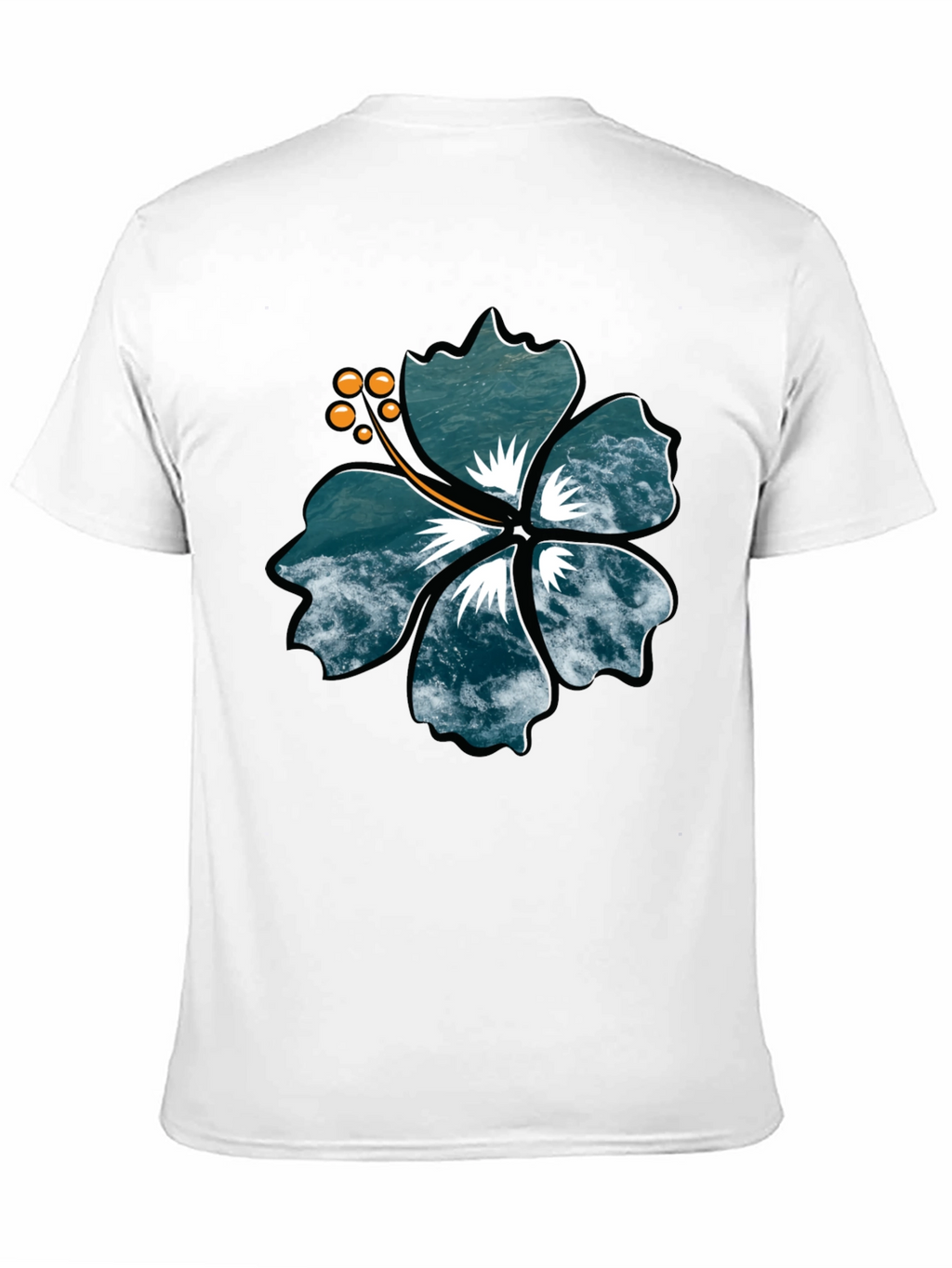 Ocean Wave Hibiscus Graphic Black T-Shirt