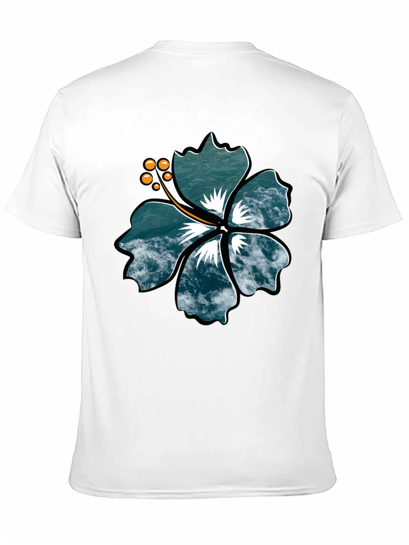 Ocean Wave Hibiscus Graphic Black T-Shirt