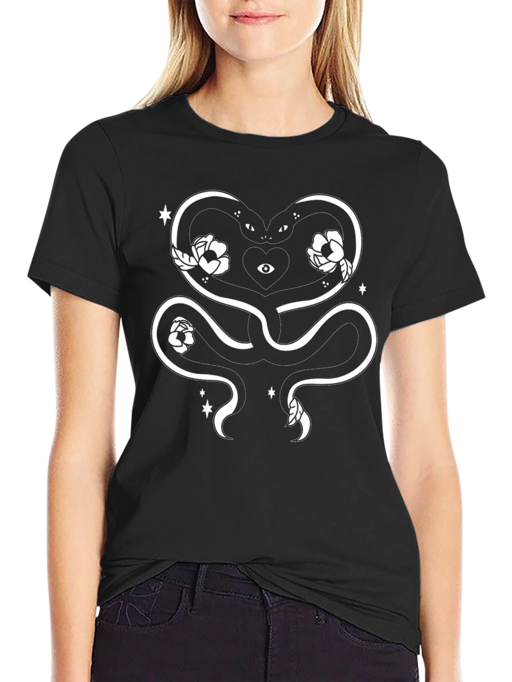 Snake Heart Graphic Tee - Black Cotton