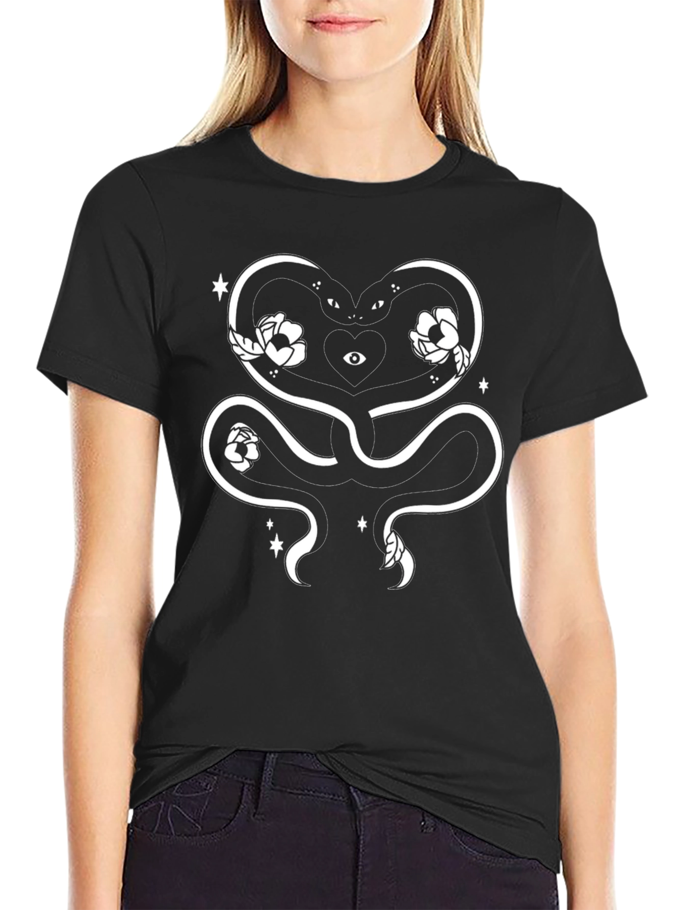 Snake Heart Graphic Tee - Black Cotton