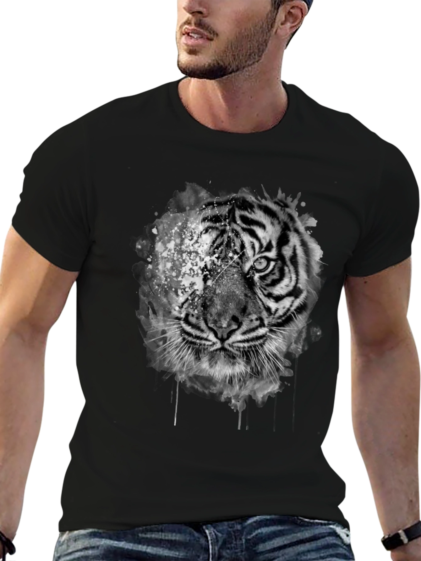 Tiger Graphic Print Black T-Shirt