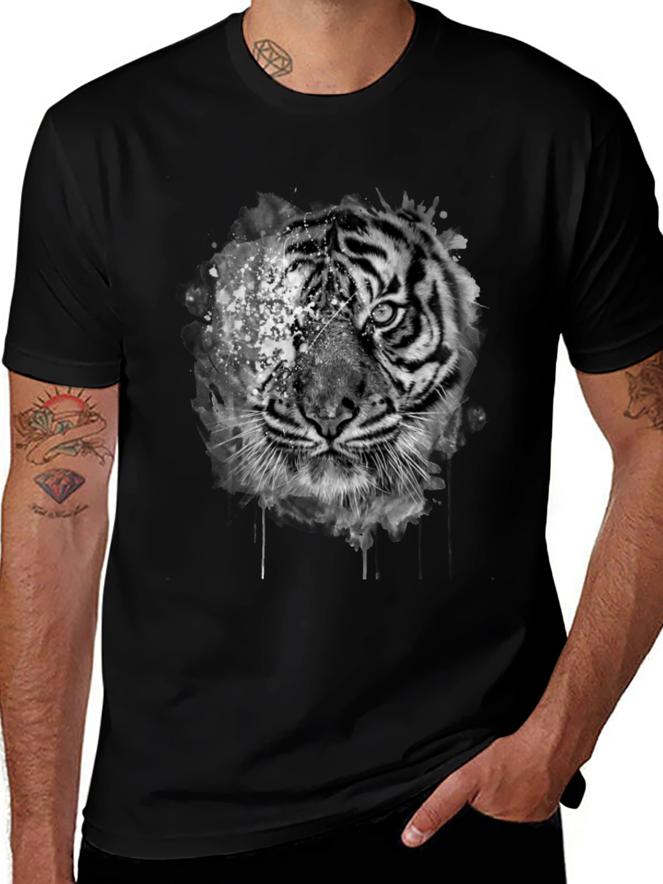Tiger Graphic Print Black T-Shirt
