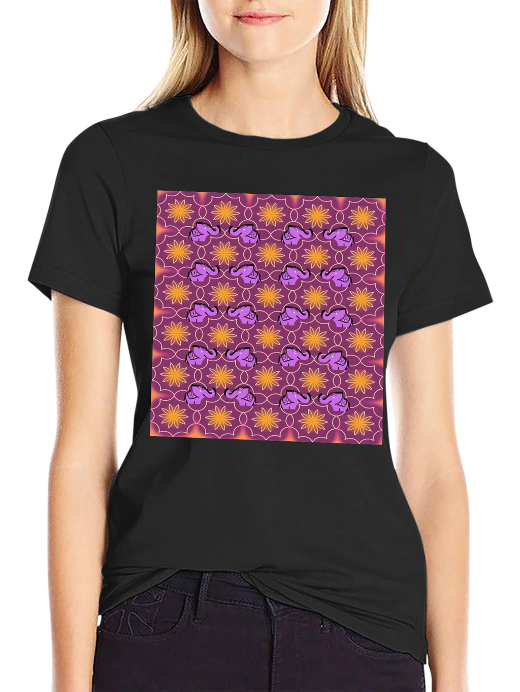Elephant & Flower Pattern Graphic Tee