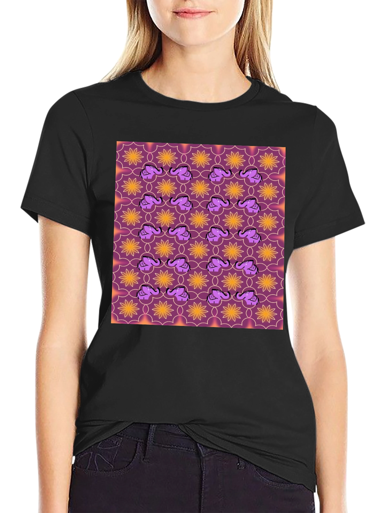 Elephant & Flower Pattern Graphic Tee