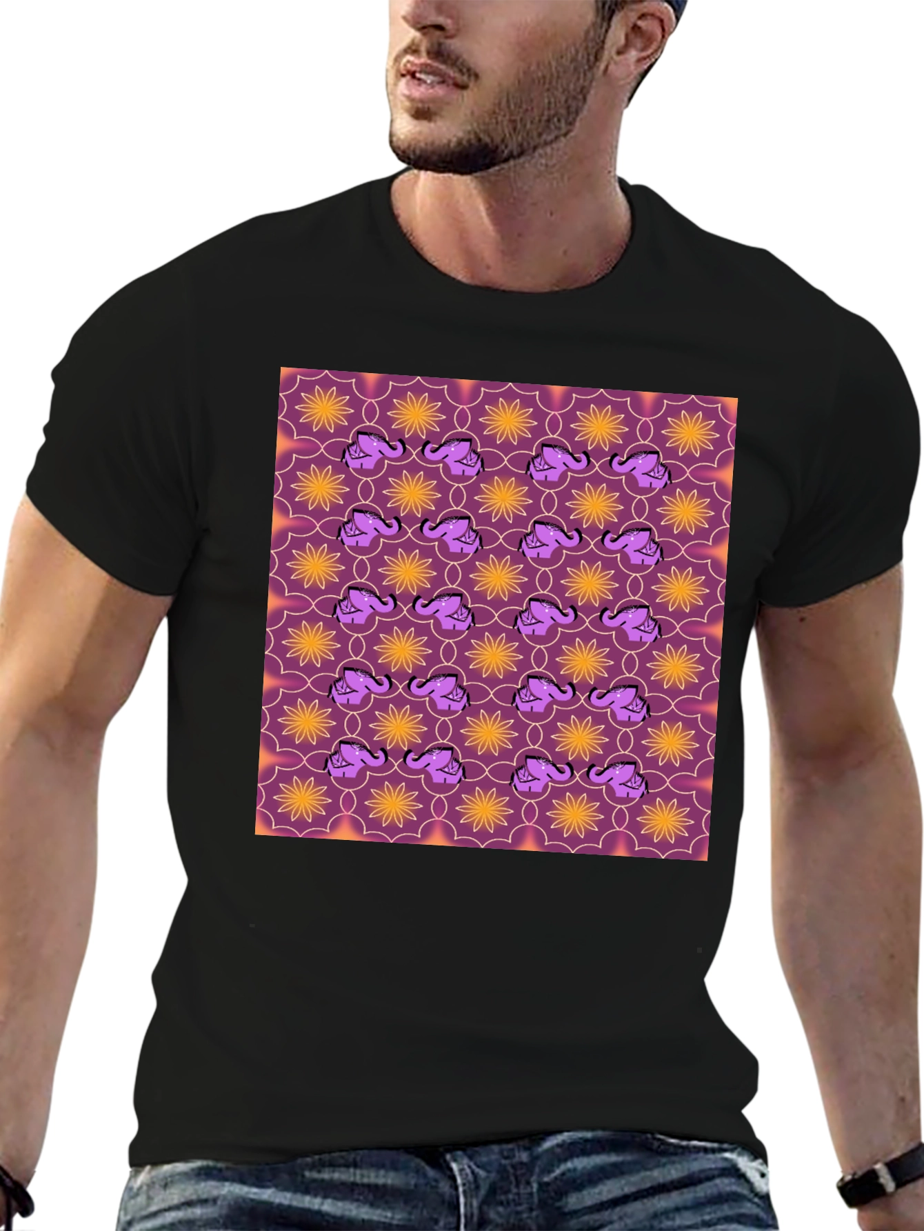 Elephant & Flower Pattern Graphic Tee