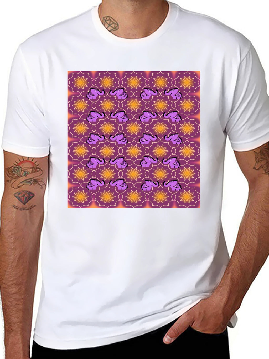 Elephant & Flower Pattern Graphic Tee