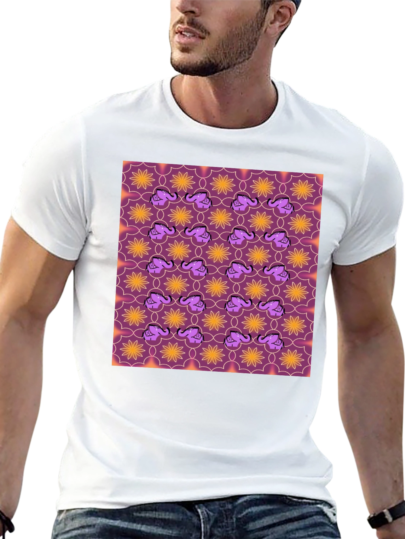 Elephant & Flower Pattern Graphic Tee