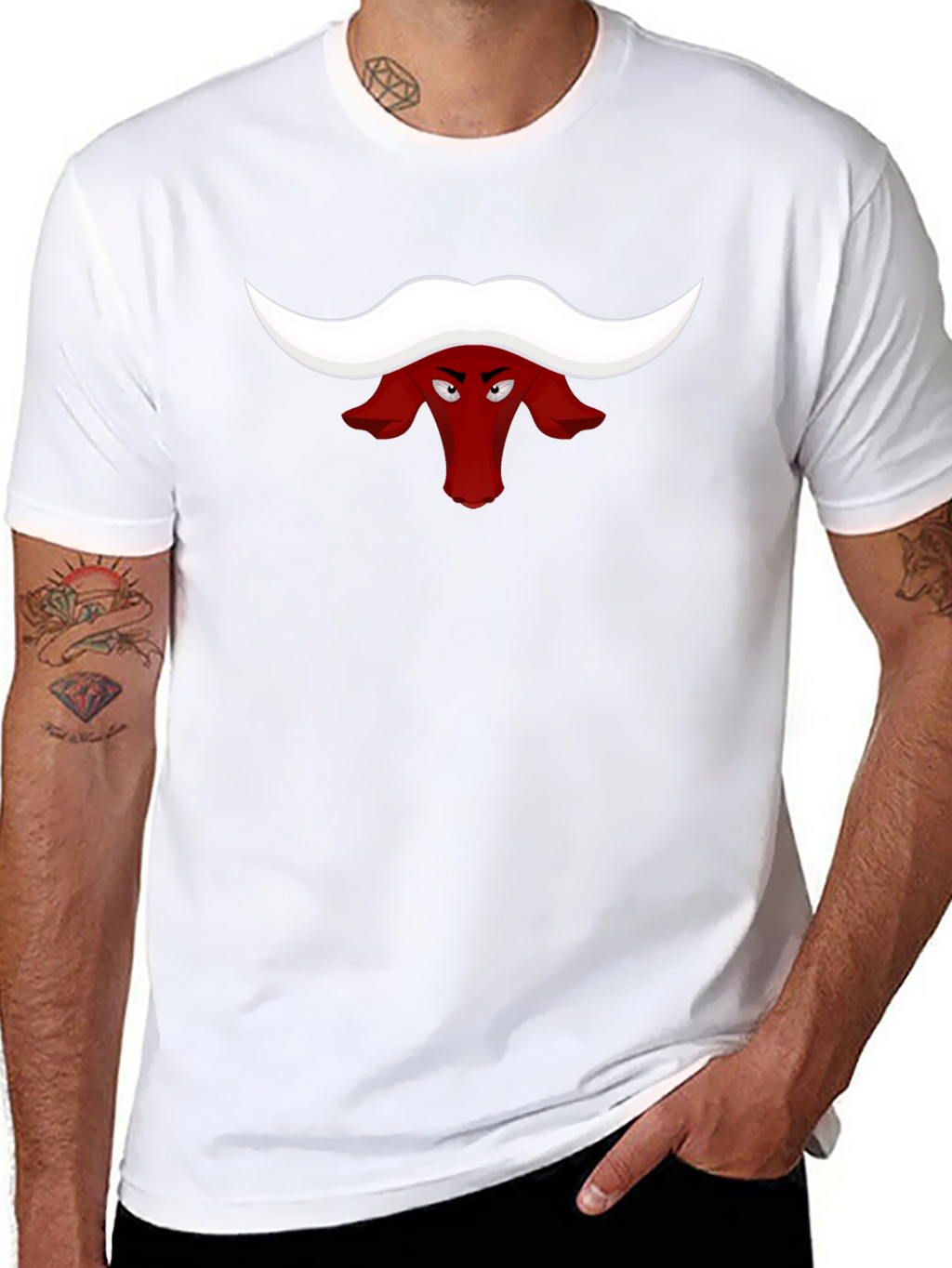 Red Bull Head Cartoon Black T-Shirt