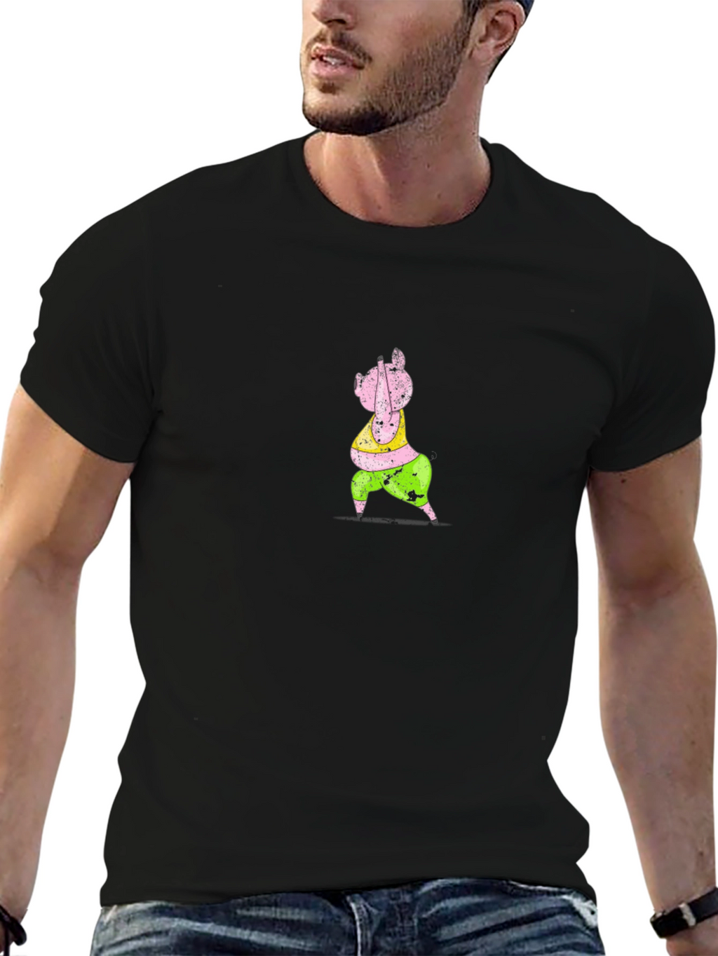 Cartoon Pig Graphic Black T-Shirt