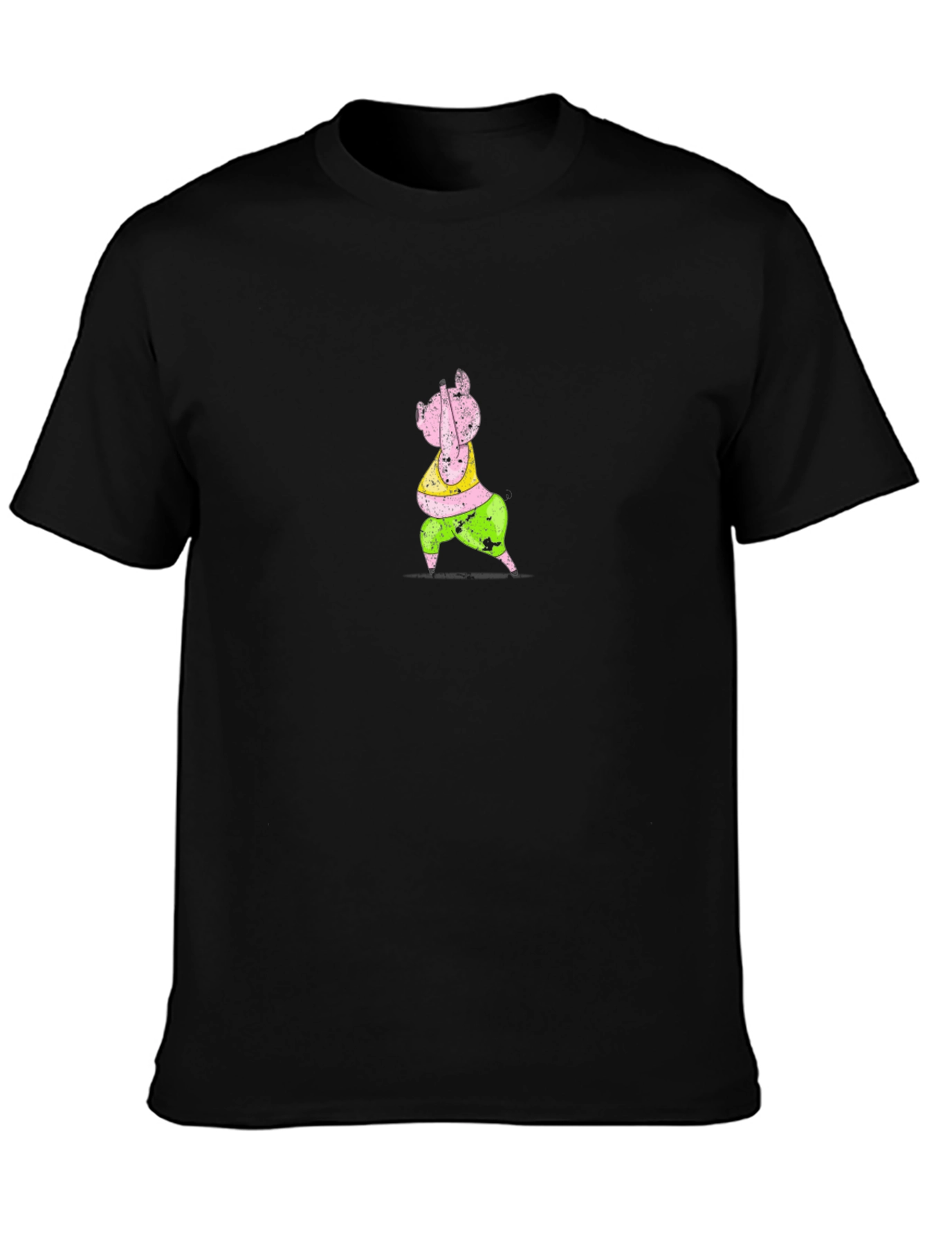 Cartoon Pig Graphic Black T-Shirt