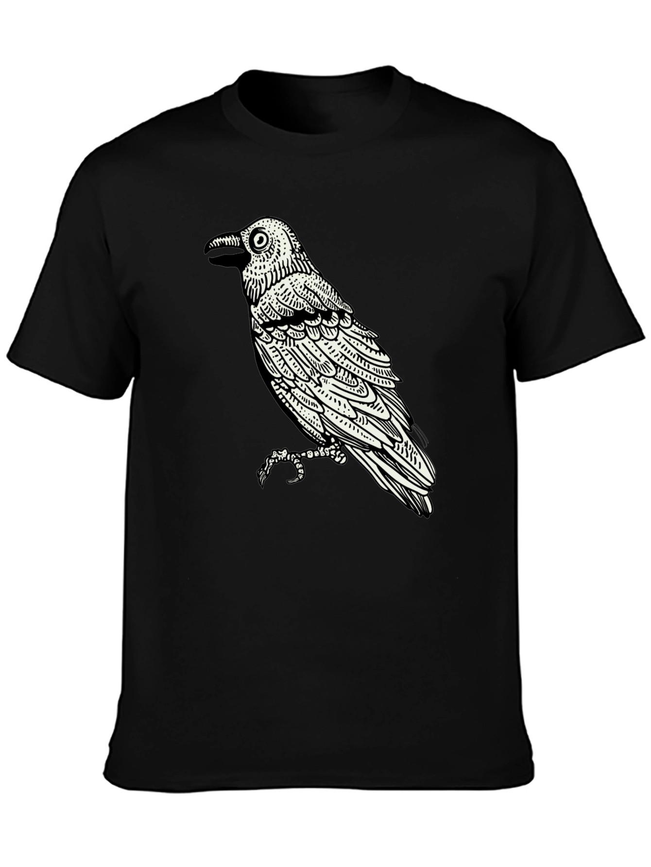 Raven Graphic Tee - Black Cotton Bird Print Shirt