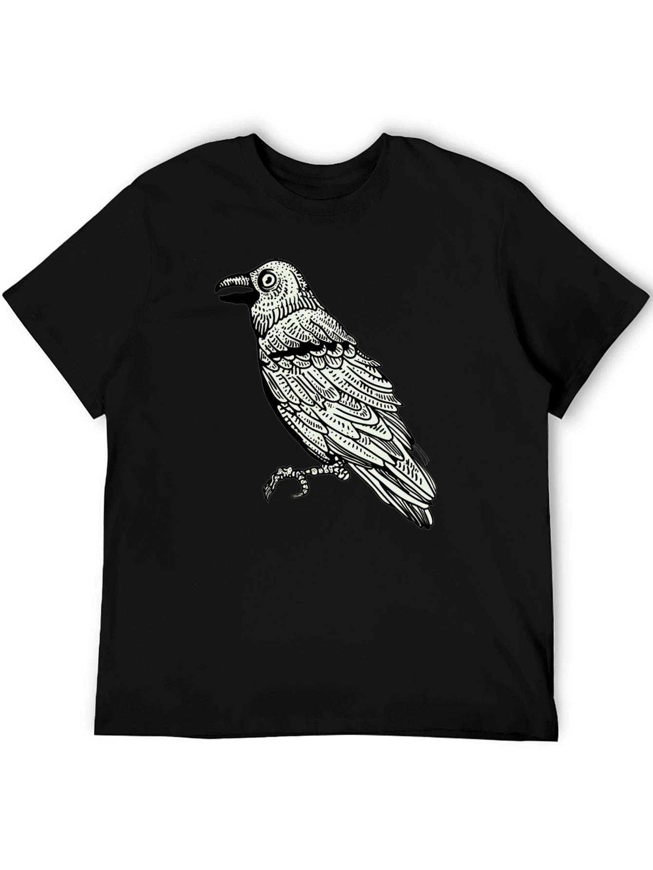 Raven Graphic Tee - Black Cotton Bird Print Shirt