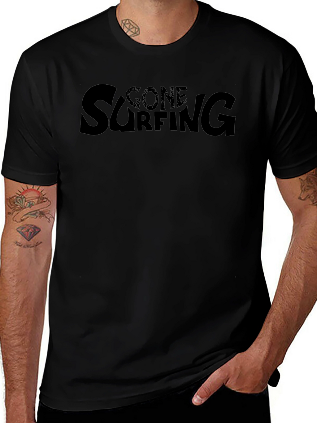 Gone Surfing Graphic Tee - Black Cotton T-Shirt