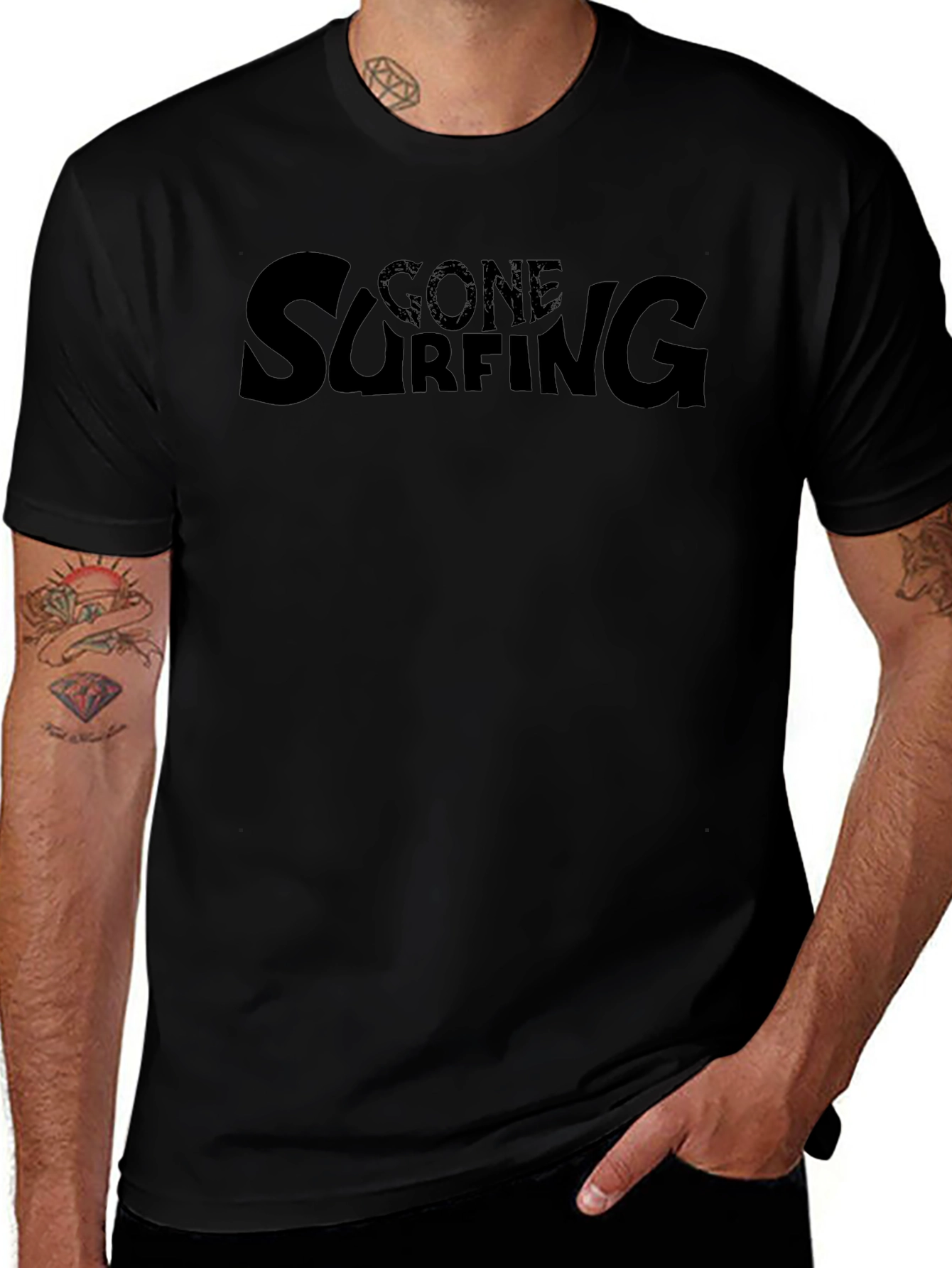 Gone Surfing Graphic Tee - Black Cotton T-Shirt