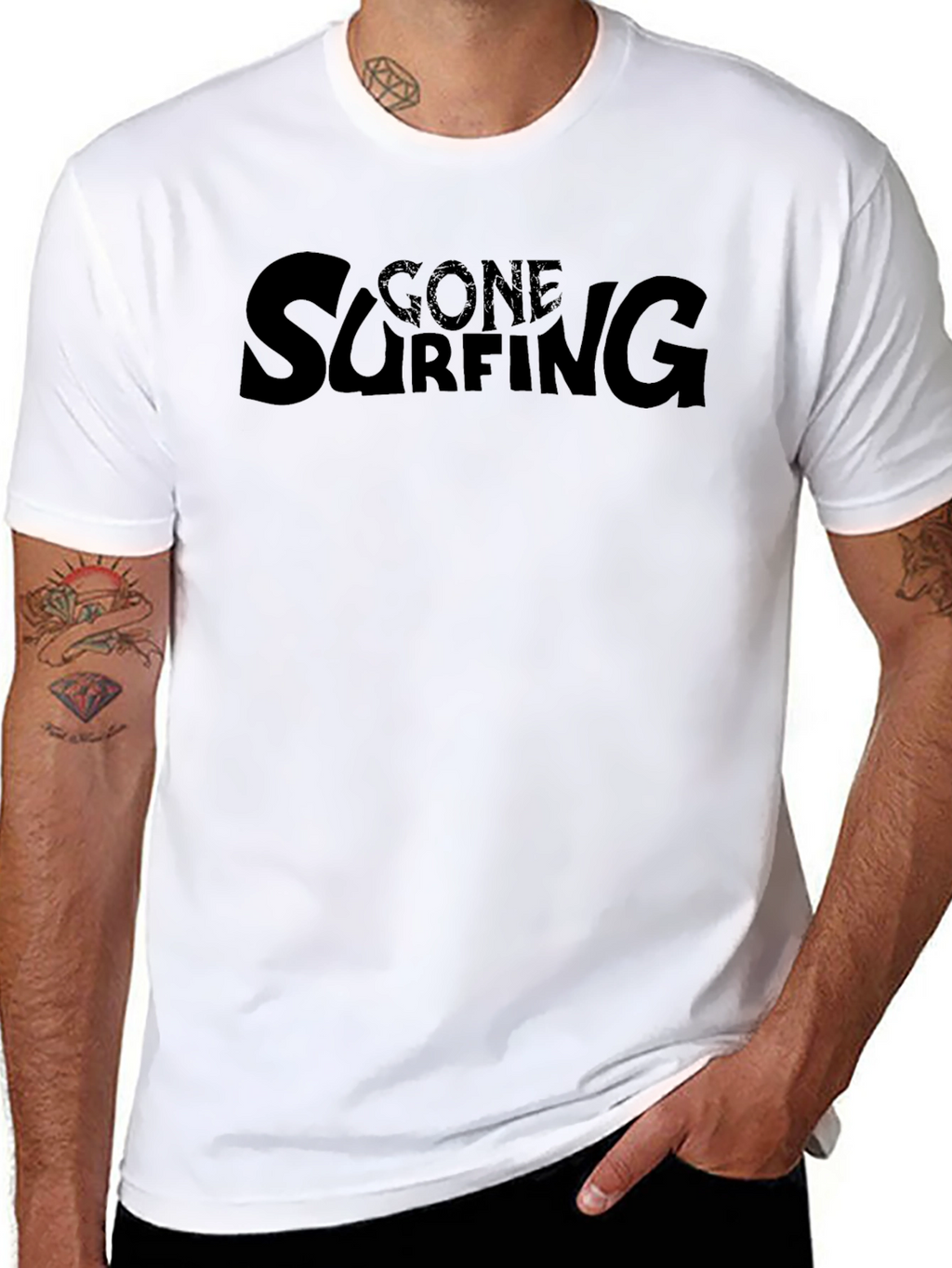 Gone Surfing Graphic Tee - Black Cotton T-Shirt
