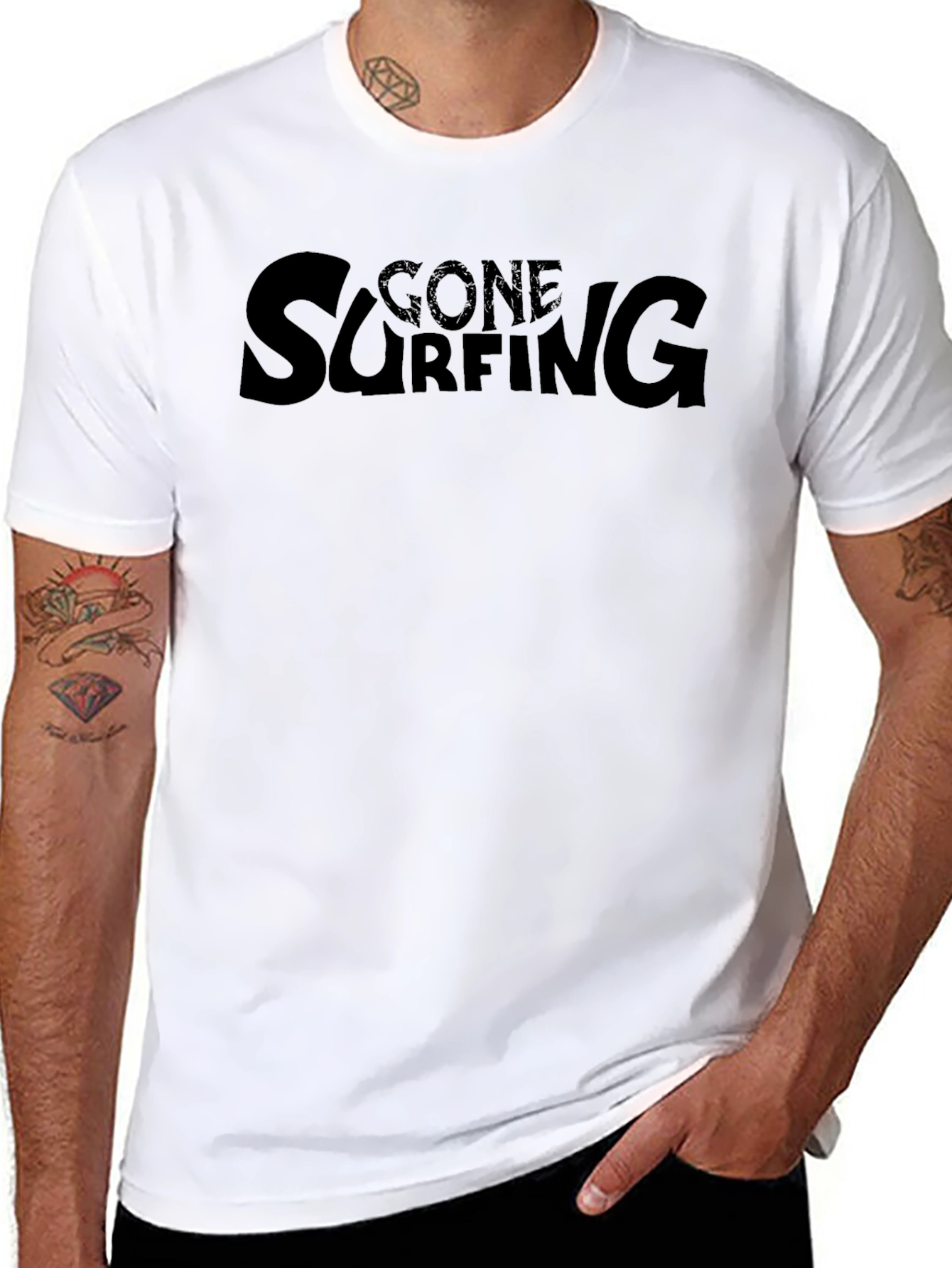 Gone Surfing Graphic Tee - Black Cotton T-Shirt