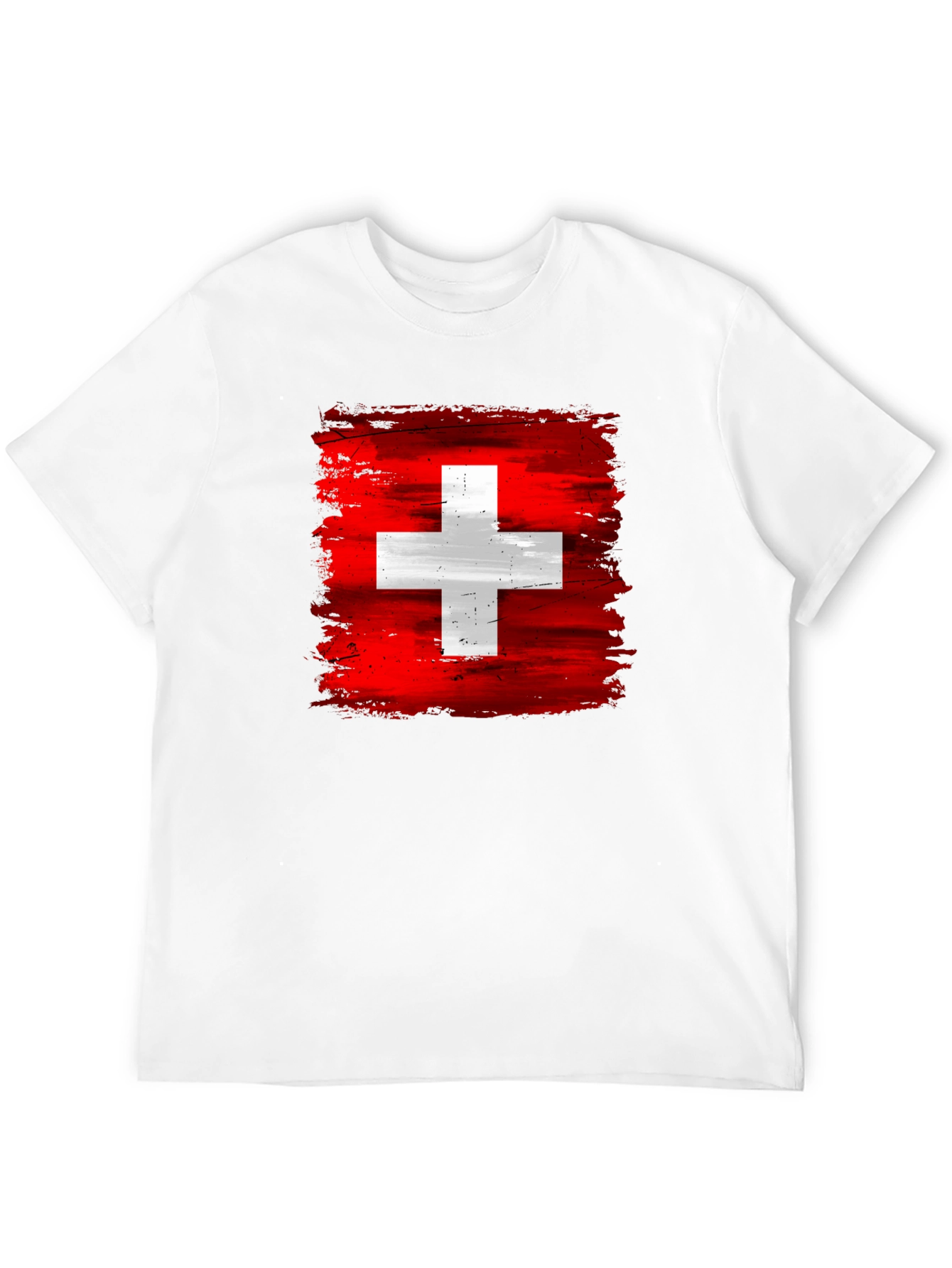 Switzerland Flag T-Shirt - Brush Stroke Design