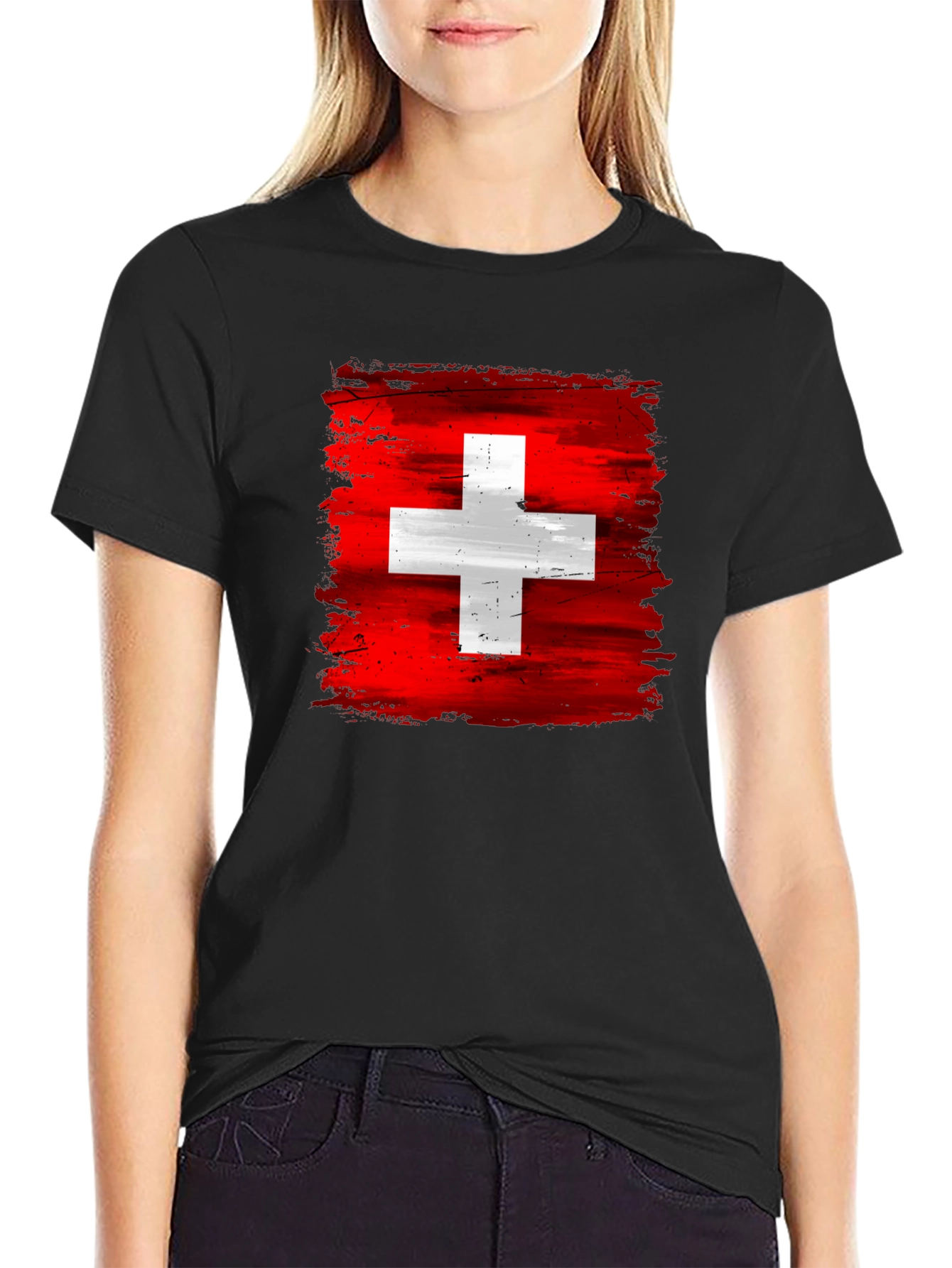 Switzerland Flag T-Shirt - Brush Stroke Design