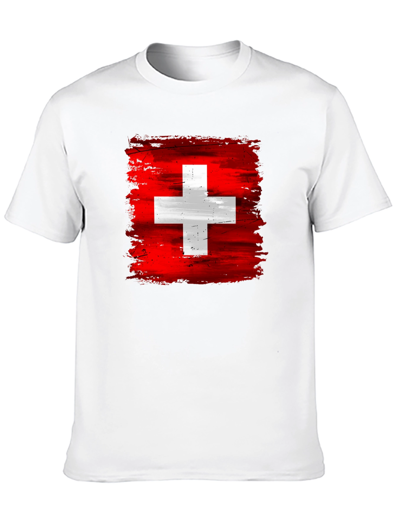 Switzerland Flag T-Shirt - Brush Stroke Design
