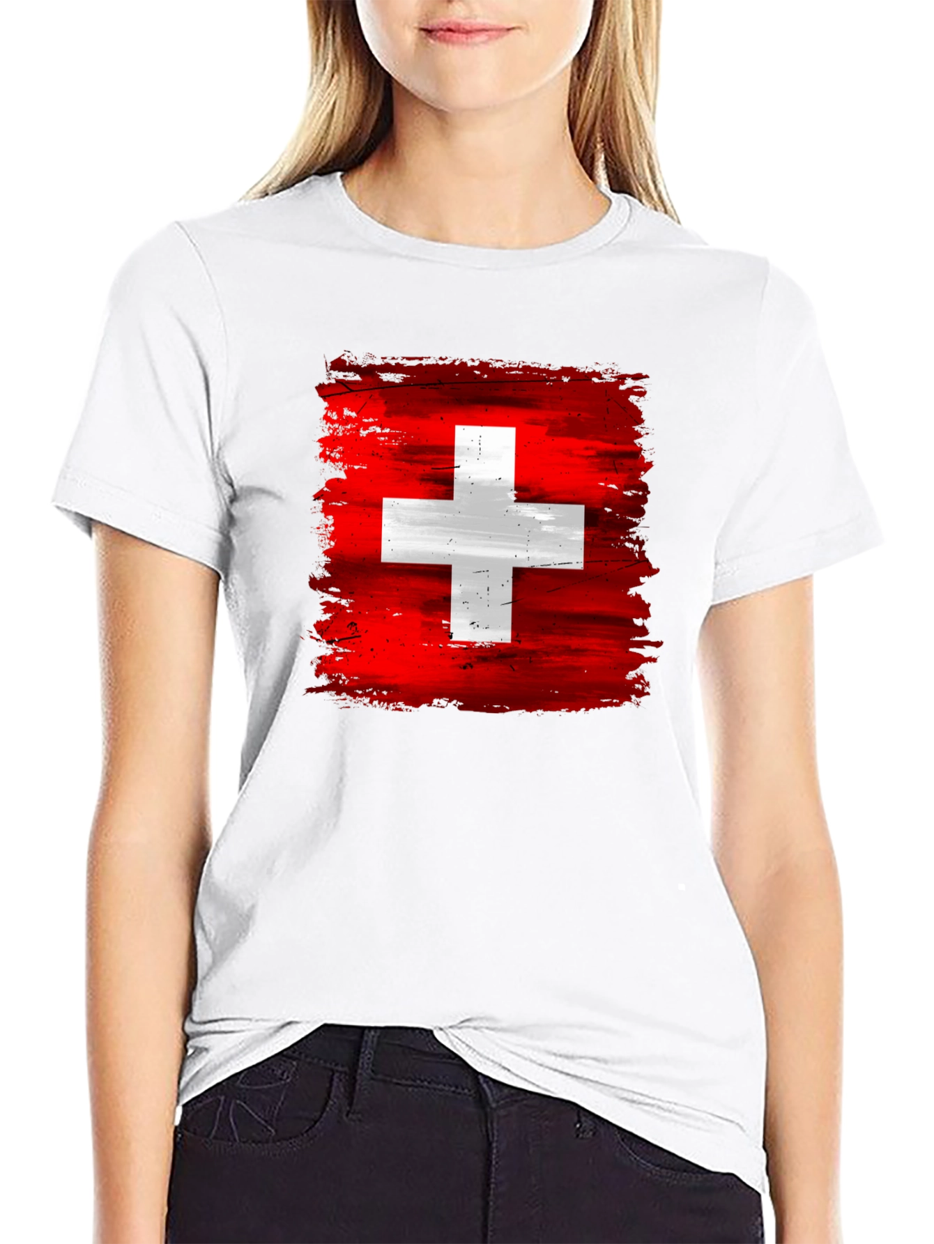 Switzerland Flag T-Shirt - Brush Stroke Design