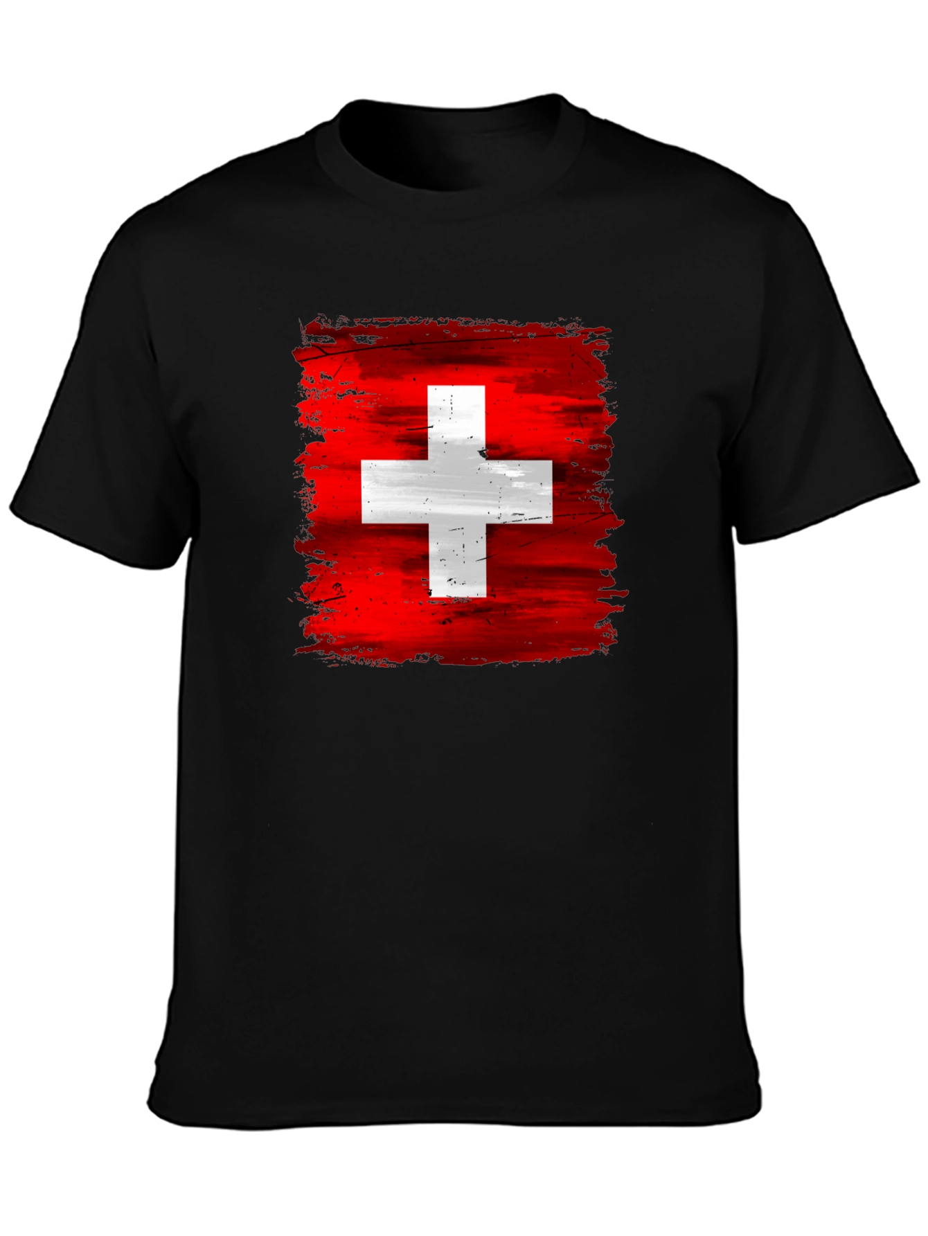 Switzerland Flag T-Shirt - Brush Stroke Design