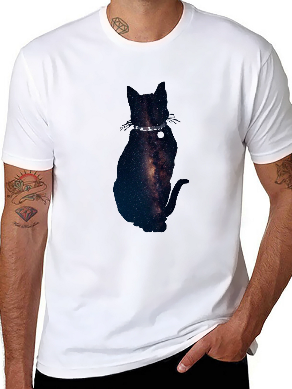 Galaxy Cat Graphic Tee - Black Cotton Blend T-Shirt