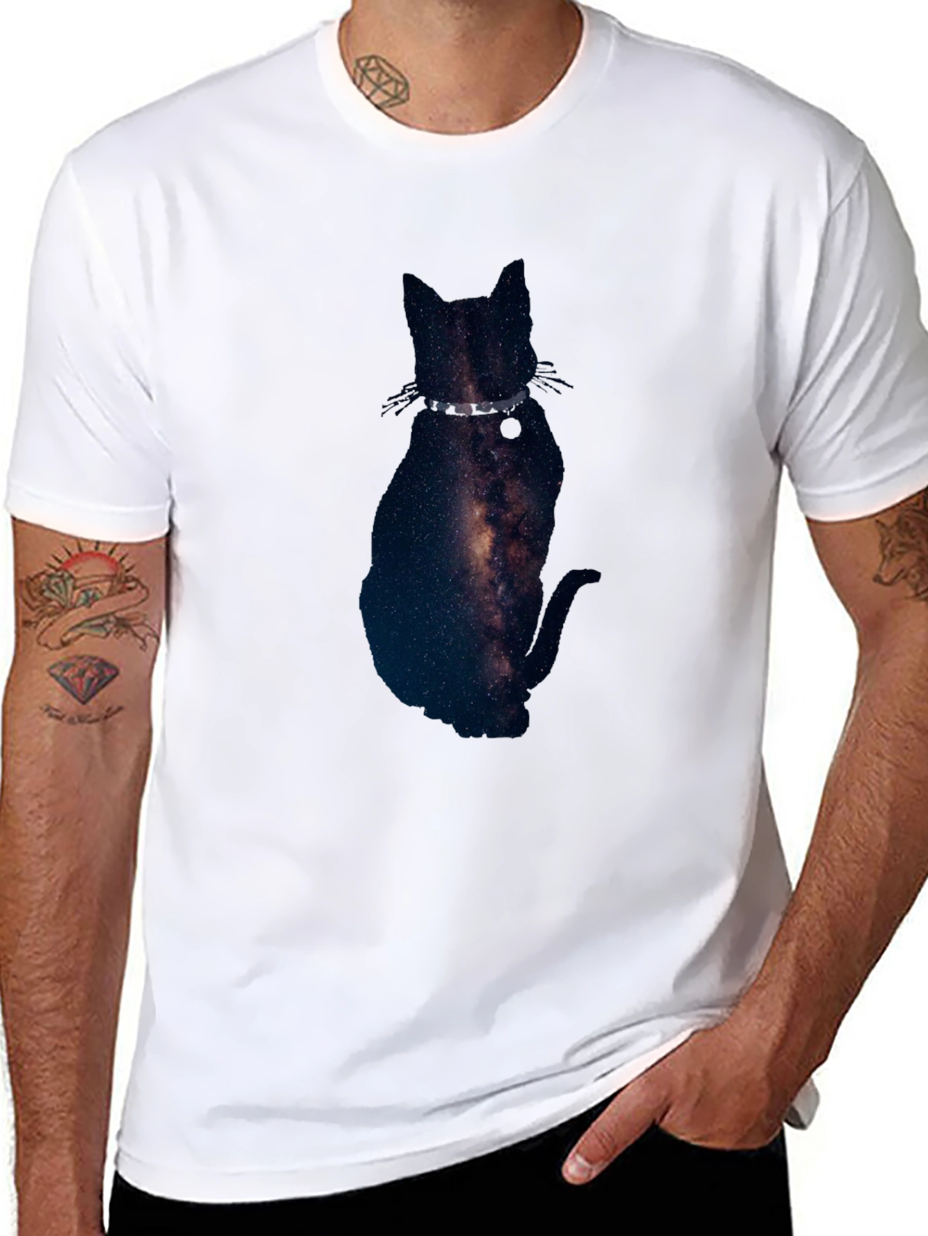 Galaxy Cat Graphic Tee - Black Cotton Blend T-Shirt