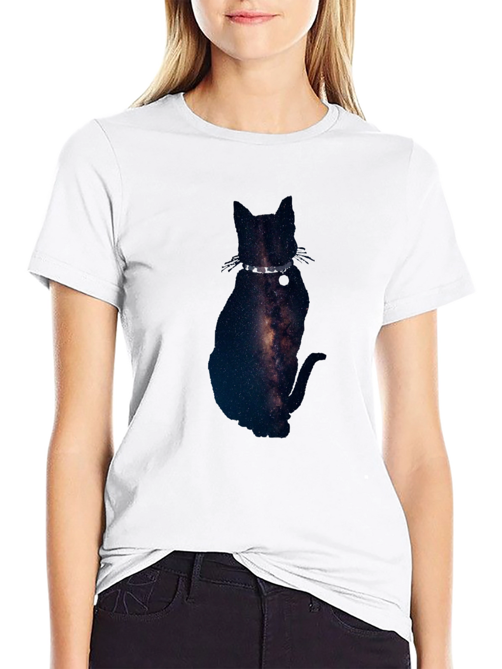Galaxy Cat Graphic Tee - Black Cotton Blend T-Shirt