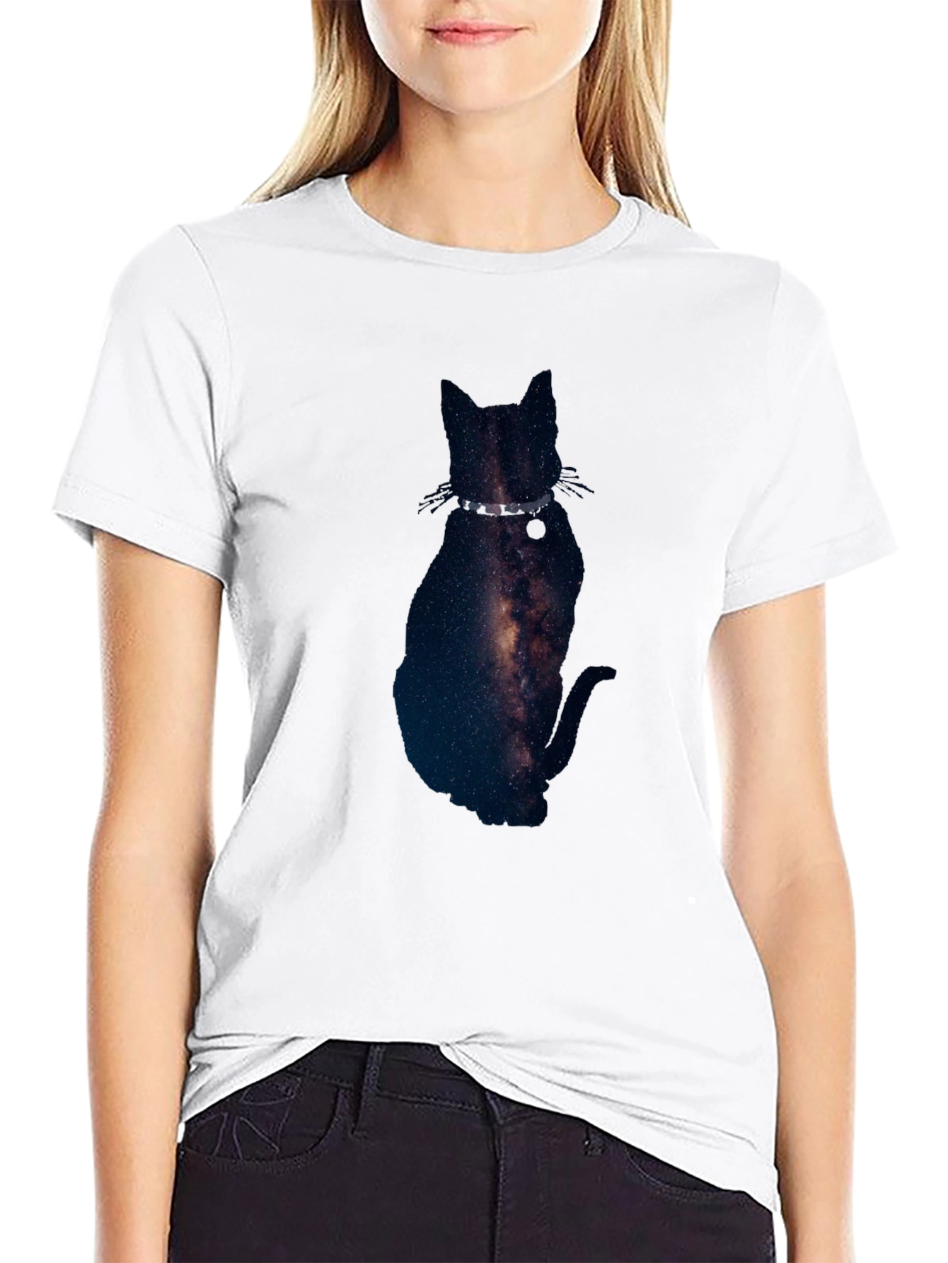 Galaxy Cat Graphic Tee - Black Cotton Blend T-Shirt
