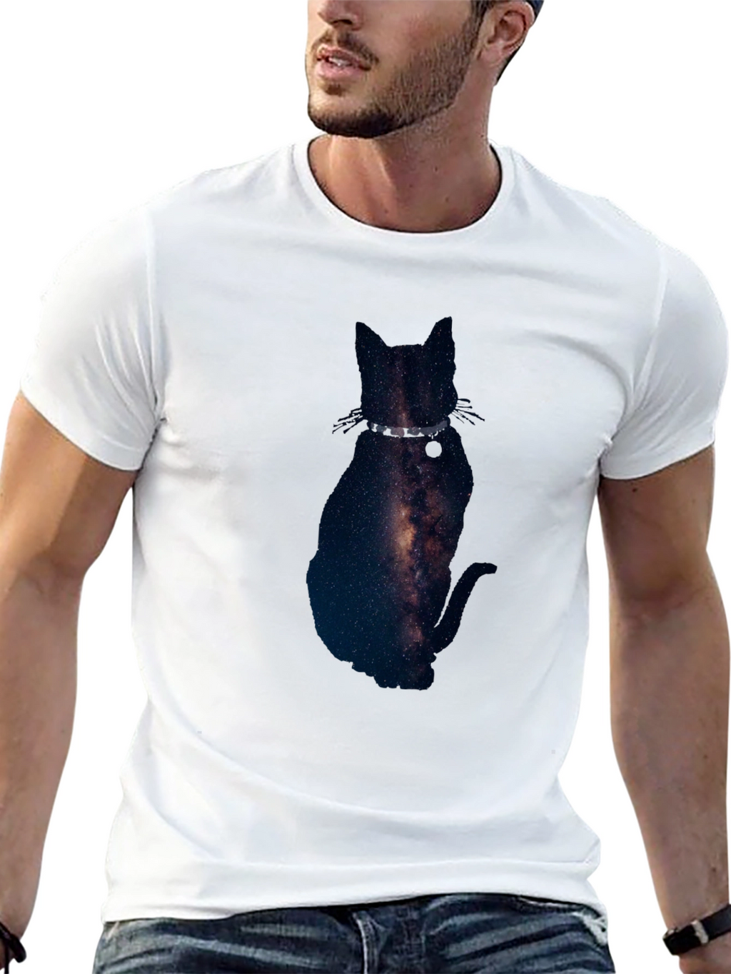 Galaxy Cat Graphic Tee - Black Cotton Blend T-Shirt