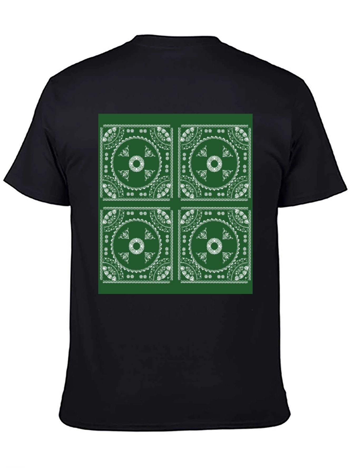 Green Bandana Pattern Black T-Shirt