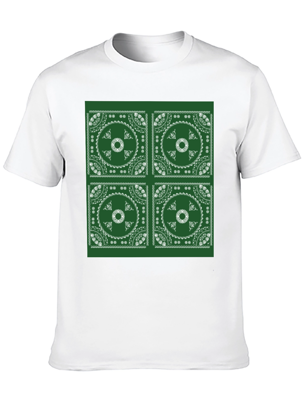 Green Bandana Pattern Black T-Shirt