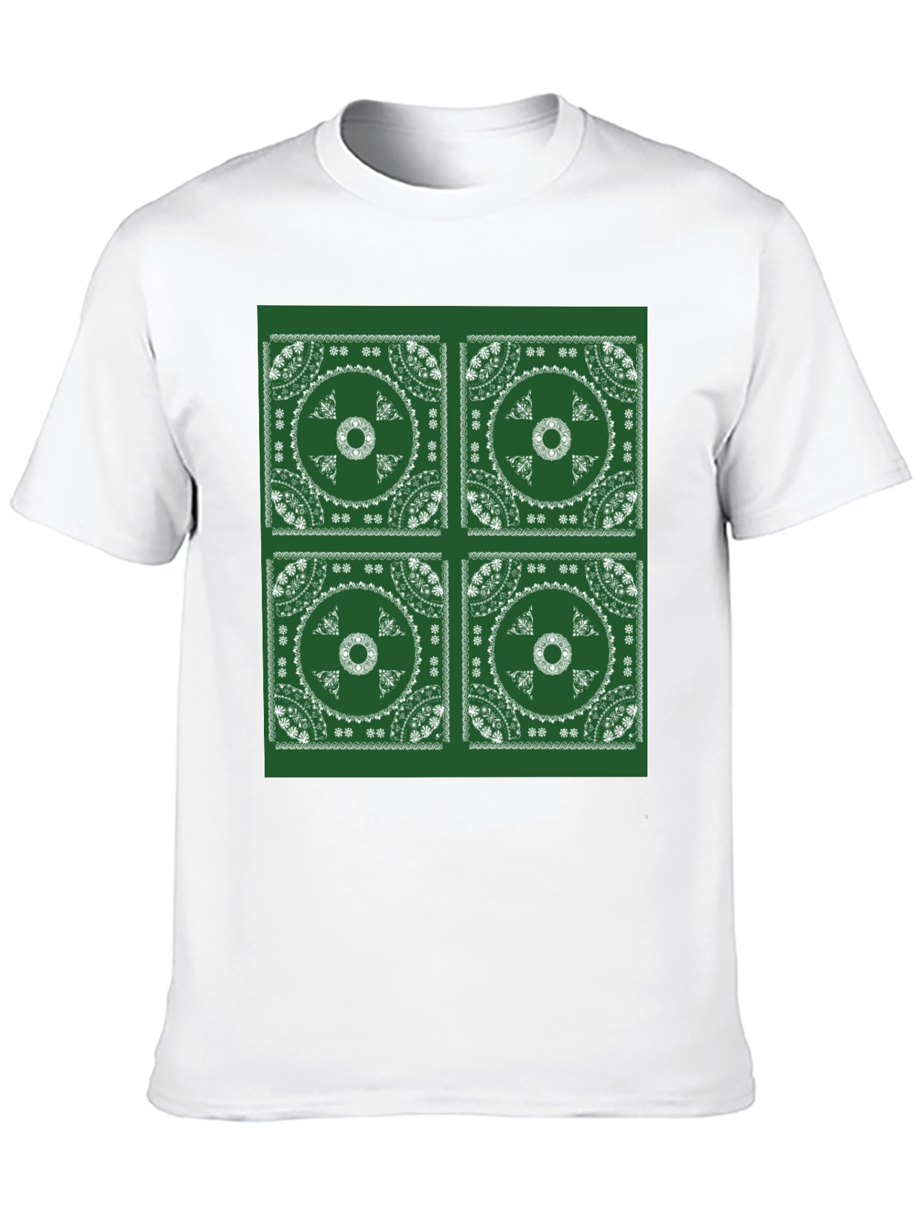 Green Bandana Pattern Black T-Shirt