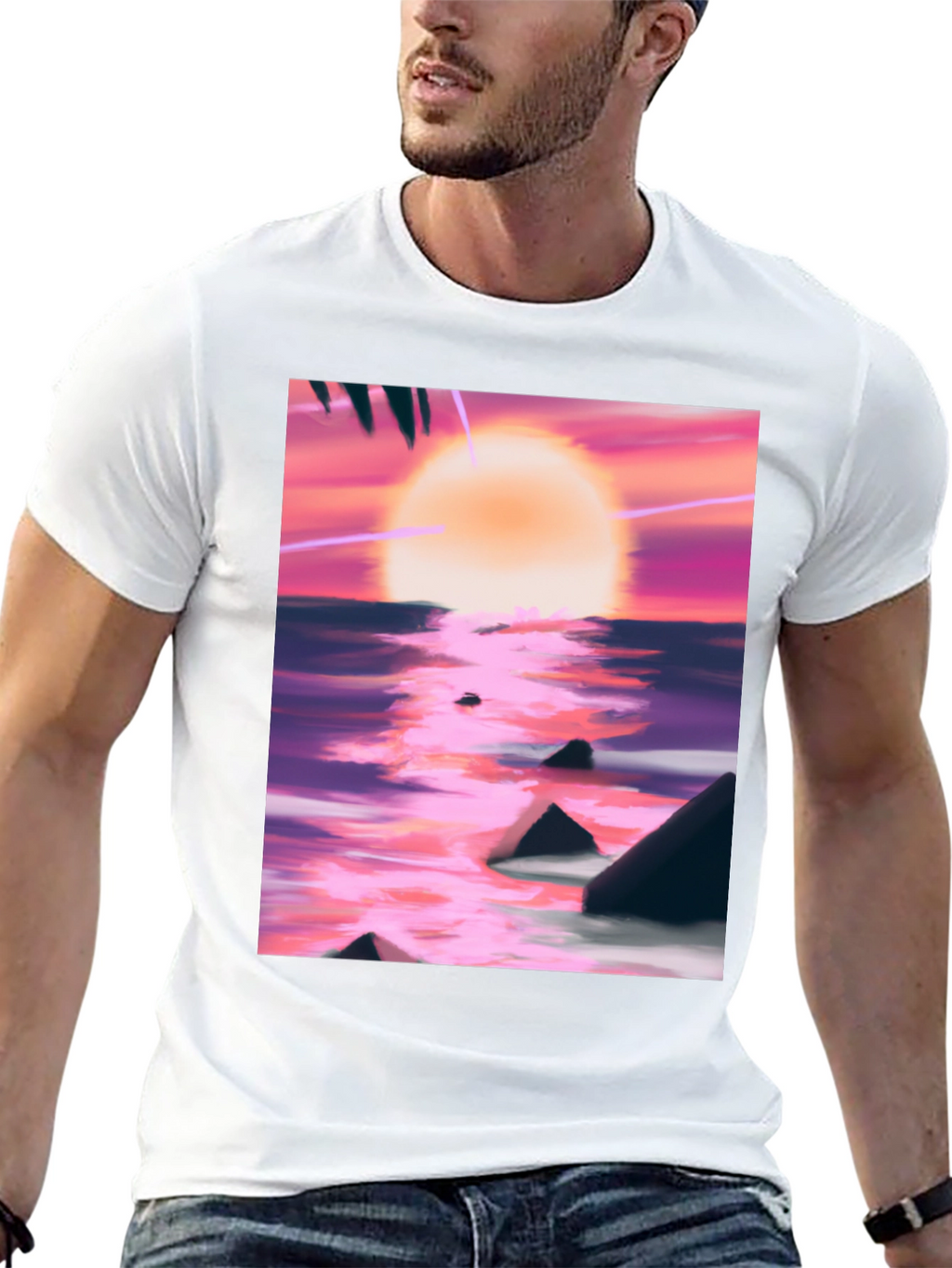Sunset Beach T-Shirt - Artistic Ocean Design