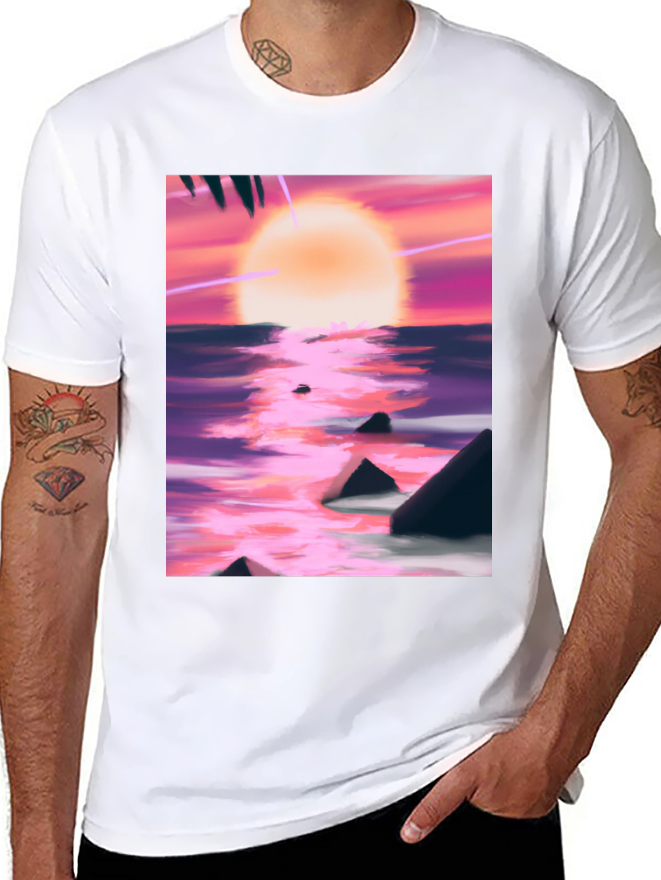 Sunset Beach T-Shirt - Artistic Ocean Design