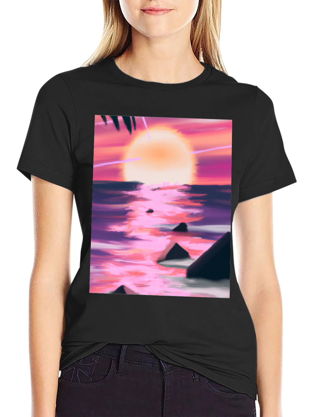 Sunset Beach T-Shirt - Artistic Ocean Design