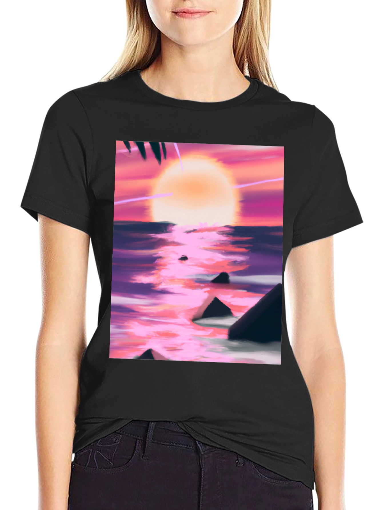 Sunset Beach T-Shirt - Artistic Ocean Design