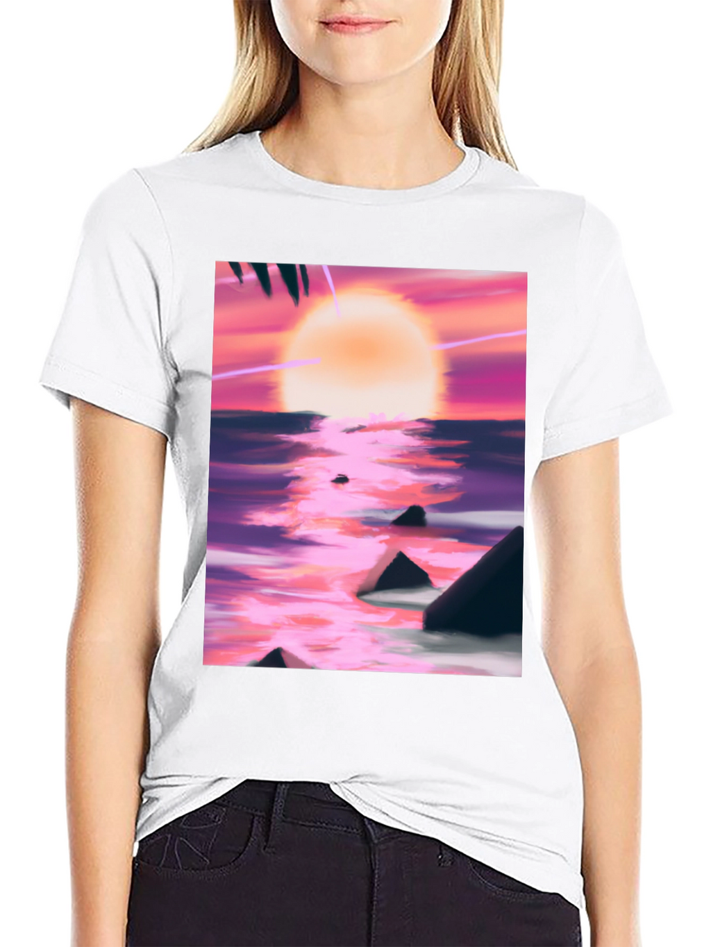Sunset Beach T-Shirt - Artistic Ocean Design