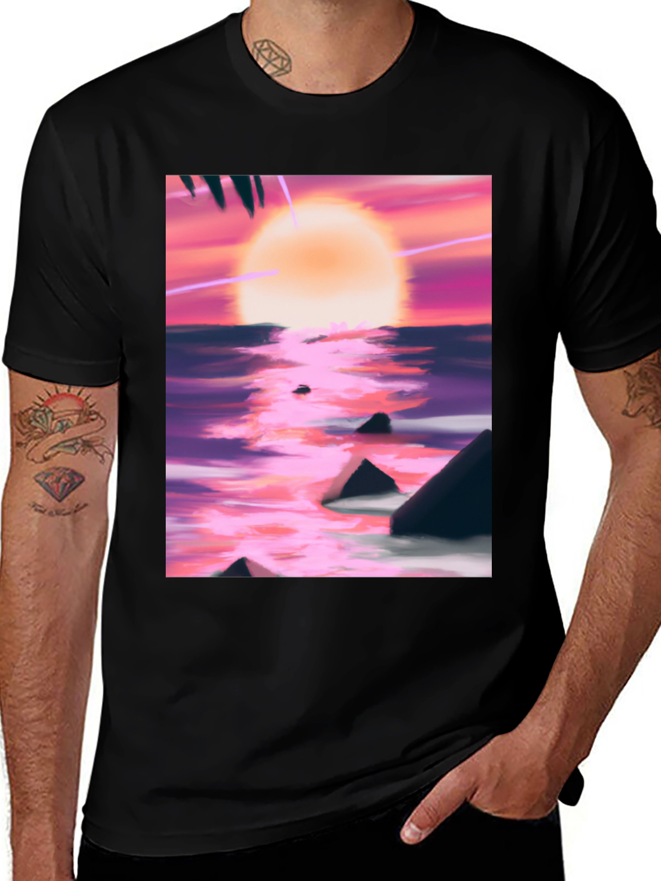 Sunset Beach T-Shirt - Artistic Ocean Design