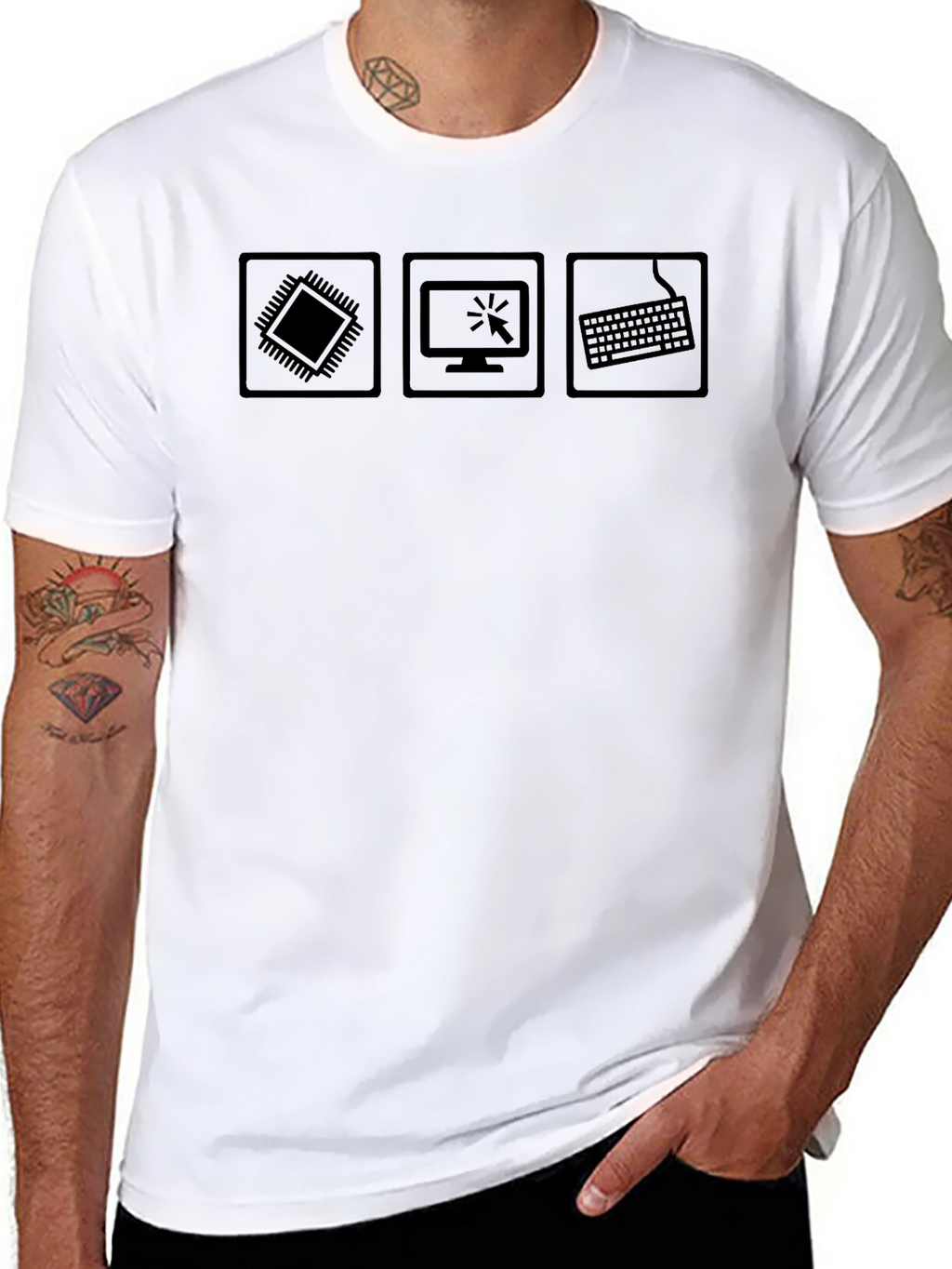 Techie Black T-Shirt - CPU Monitor Keyboard Design
