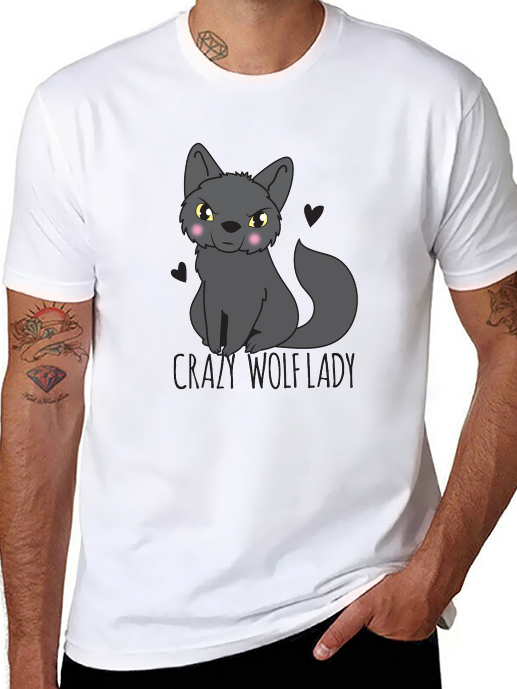 Crazy Wolf Lady Graphic Tee - Black