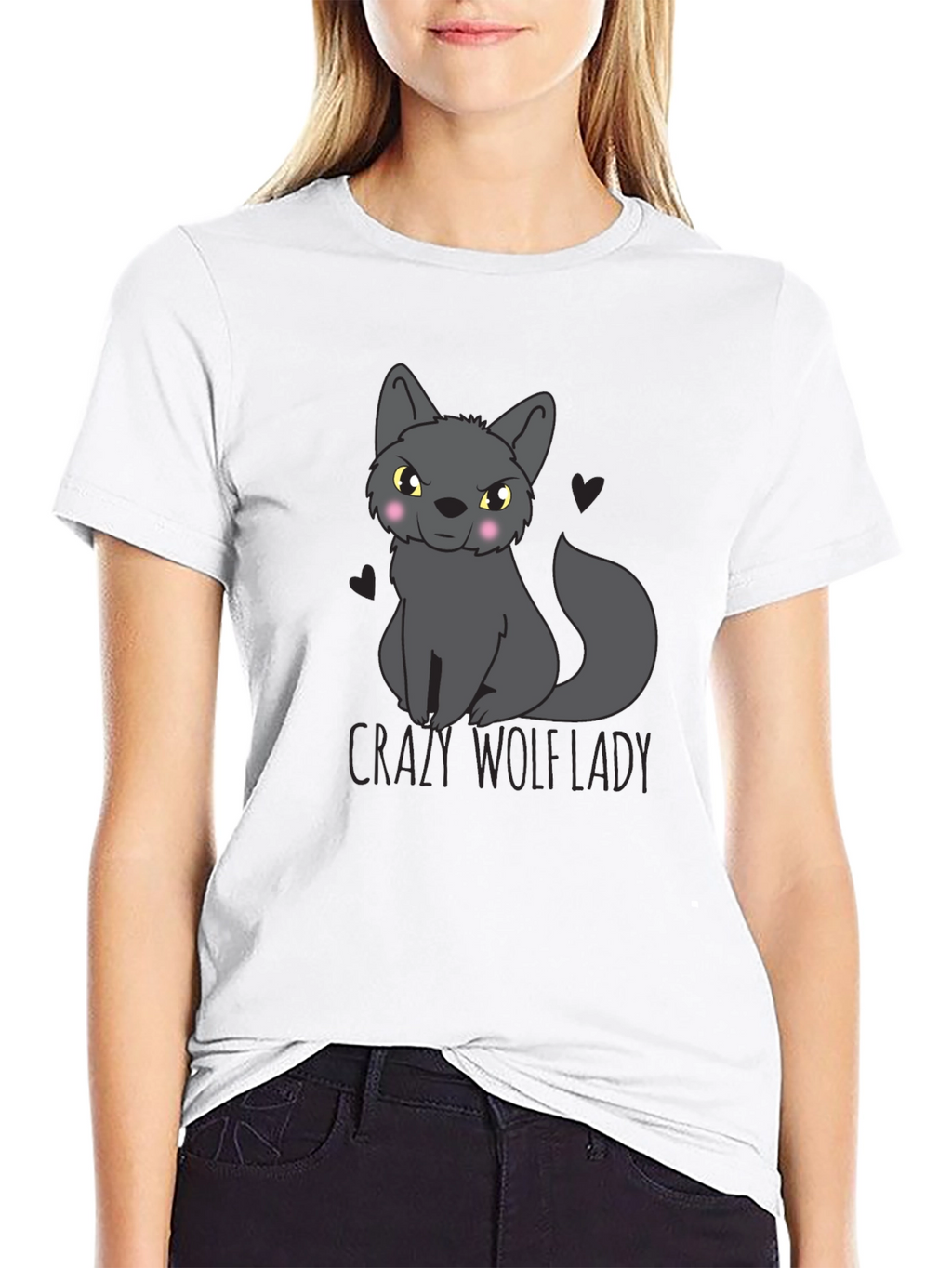 Crazy Wolf Lady Graphic Tee - Black