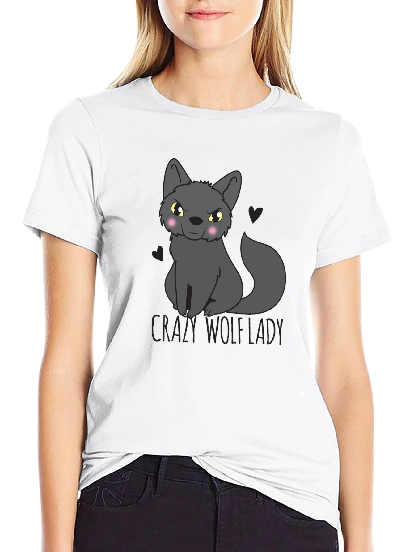 Crazy Wolf Lady Graphic Tee - Black