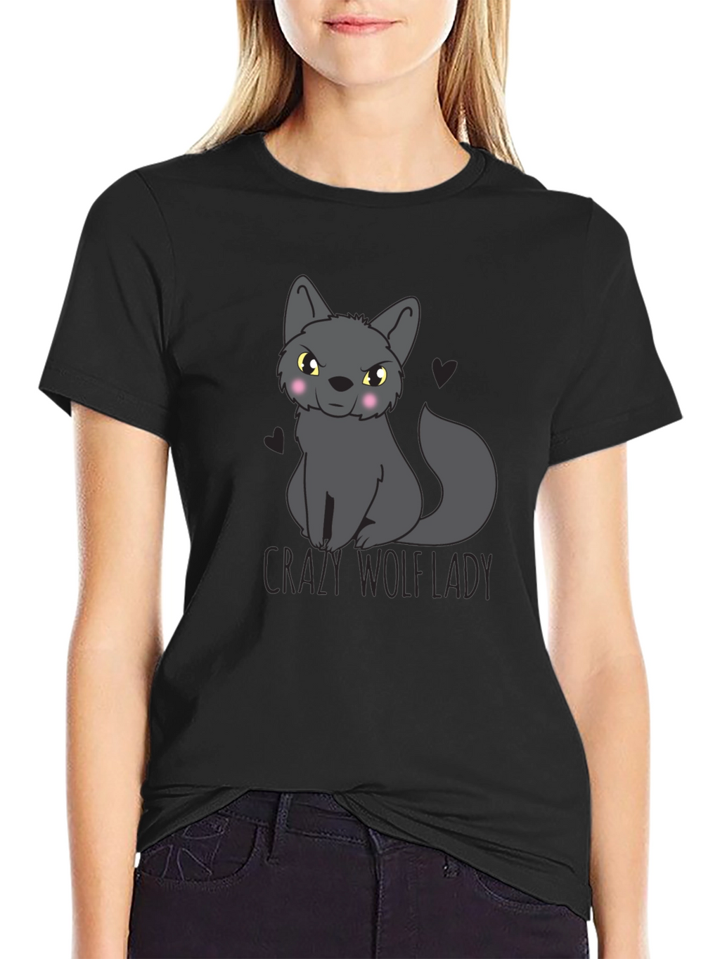 Crazy Wolf Lady Graphic Tee - Black